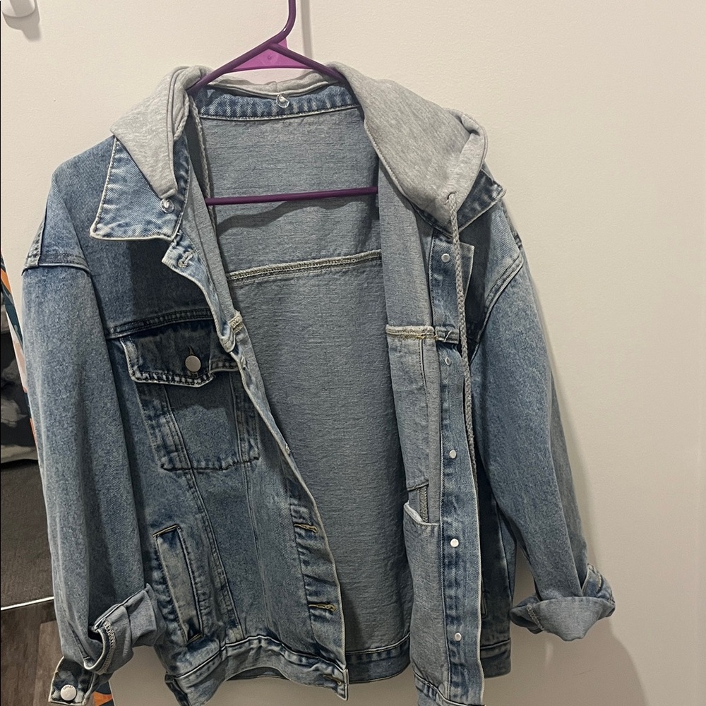 Denim Jacket with Gray Hood